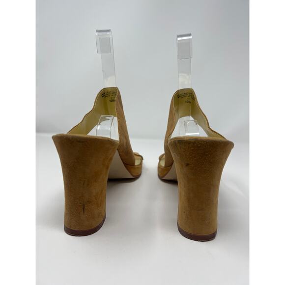 Ann Marino Leather Square Toe Camel Heel Sandals Size 10 - Picture 7 of 14